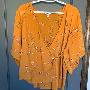 Express Floral Tie Front Kimono Sleeve Top